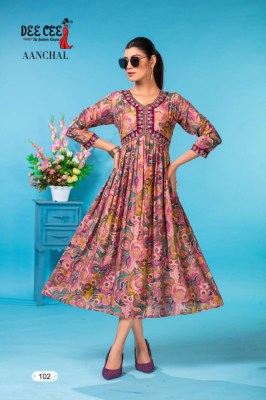 Deecee by Aanchal present heavy chanderi printed flaired long alia cut kurti  kurtis catalogs