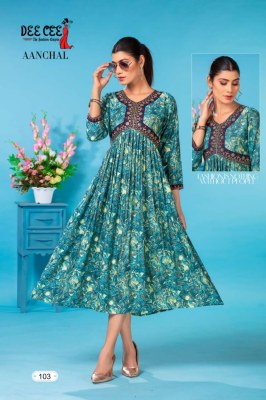 Deecee by Aanchal present heavy chanderi printed flaired long alia cut kurti  kurtis catalogs