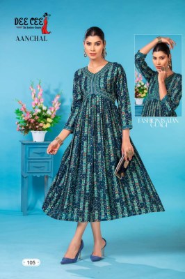 Deecee by Aanchal present heavy chanderi printed flaired long alia cut kurti  kurtis catalogs