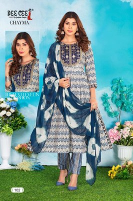 Deecee by Chayma heavy chanderi printed naira cut flaired kurti bottom and dupatta catalogue readymade suit catalogs