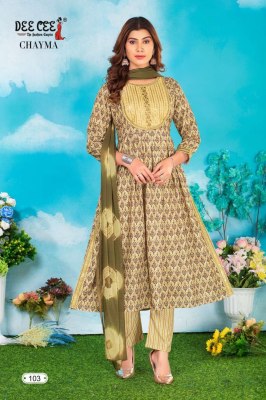 Deecee by Chayma heavy chanderi printed naira cut flaired kurti bottom and dupatta catalogue readymade suit catalogs