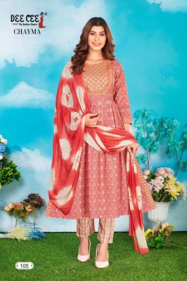 Deecee by Chayma heavy chanderi printed naira cut flaired kurti bottom and dupatta catalogue readymade suit catalogs