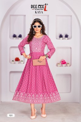 Deecee by Kaya reyon screen printed flared long kurti catalogue at affordable rate kurtis catalogs