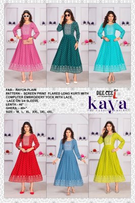 Deecee by Kaya reyon screen printed flared long kurti catalogue at affordable rate kurtis catalogs