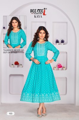 Deecee by Kaya reyon screen printed flared long kurti catalogue at affordable rate kurtis catalogs