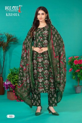 Deecee by Krisha printed cotton fabric readymade kurti pant and dupatta catalogue at low rate readymade suit catalogs