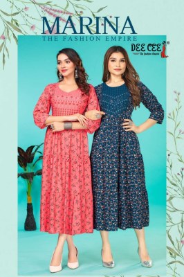 Deecee by Marina heavy reyon stylish sequence work printed kurti catalogue at wholesale price,   Dee cee