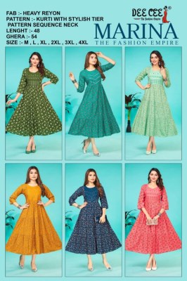 Deecee by Marina heavy reyon stylish sequence work printed kurti catalogue at wholesale price,   kurtis catalogs