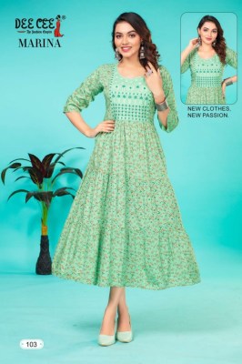 Deecee by Marina heavy reyon stylish sequence work printed kurti catalogue at wholesale price,   kurtis catalogs