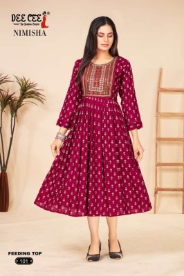 Deecee by Nimisha flared long feeding embroidered kurti catalogue at affordable rate kurtis catalogs