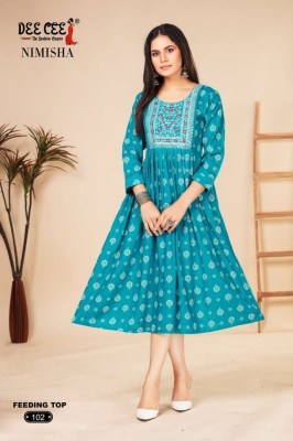 Deecee by Nimisha flared long feeding embroidered kurti catalogue at affordable rate kurtis catalogs