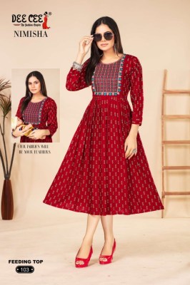 Deecee by Nimisha flared long feeding embroidered kurti catalogue at affordable rate kurtis catalogs