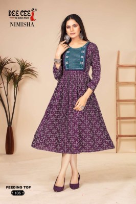 Deecee by Nimisha flared long feeding embroidered kurti catalogue at affordable rate kurtis catalogs