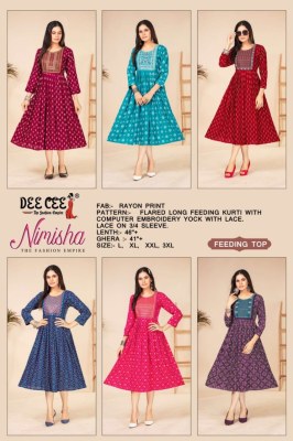 Deecee by Nimisha flared long feeding embroidered kurti catalogue at affordable rate kurtis catalogs