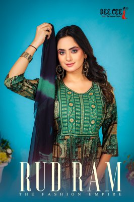 Deecee by Rud ram fancy royal foil print flared kurti pant and dupatta catalogue at low rate Dee cee