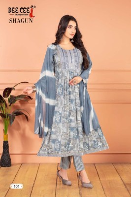 Deecee by Shagun capsule print flared long kurti pant and dupatta catalogue at affordable rate Dee cee