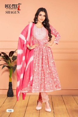 Deecee by Shagun capsule print flared long kurti pant and dupatta catalogue at affordable rate readymade suit catalogs