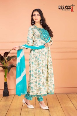 Deecee by Shagun capsule print flared long kurti pant and dupatta catalogue at affordable rate readymade suit catalogs