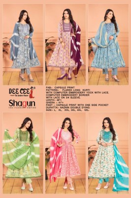 Deecee by Shagun capsule print flared long kurti pant and dupatta catalogue at affordable rate readymade suit catalogs