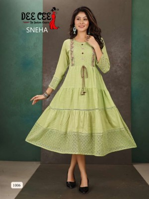 Deecee by Sneha reyon plain printed flared long kurti catalogue at wholesale price kurtis catalogs