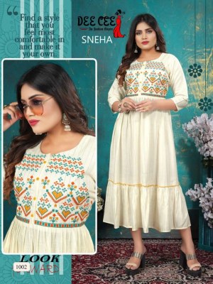 Deecee by Sneha reyon plain printed flared long kurti catalogue at wholesale price kurtis catalogs