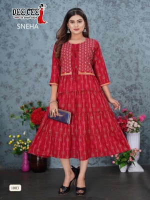 Deecee by Sneha reyon plain printed flared long kurti catalogue at wholesale price kurtis catalogs