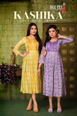 Deecee by kashika heavy chanderi printed long flaired kurti catalogue Dee cee