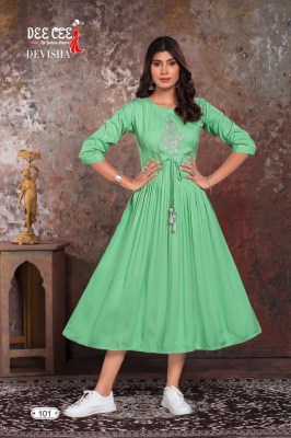 Deecee  by the fashion empire heavy reyon plain neck work kurti catalog by devisha kurtis catalogs