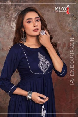 Deecee  by the fashion empire heavy reyon plain neck work kurti catalog by devisha kurtis catalogs