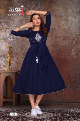 Deecee  by the fashion empire heavy reyon plain neck work kurti catalog by devisha kurtis catalogs