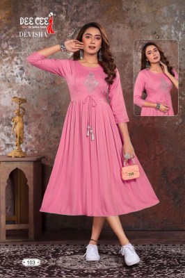 Deecee  by the fashion empire heavy reyon plain neck work kurti catalog by devisha kurtis catalogs