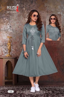 Deecee  by the fashion empire heavy reyon plain neck work kurti catalog by devisha kurtis catalogs