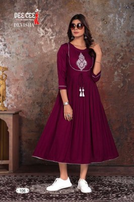 Deecee  by the fashion empire heavy reyon plain neck work kurti catalog by devisha kurtis catalogs