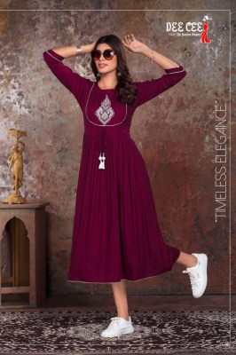 Deecee  by the fashion empire heavy reyon plain neck work kurti catalog by devisha kurtis catalogs