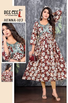 Deecee from the fashion empire by henna reyon foil print alia cut embroidered kurti catalogue at wholesale price kurtis catalogs