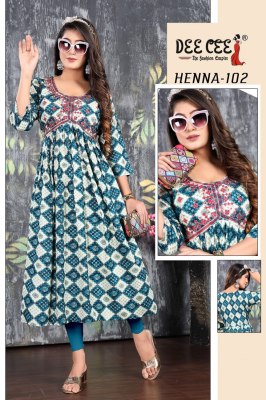 Deecee from the fashion empire by henna reyon foil print alia cut embroidered kurti catalogue at wholesale price kurtis catalogs