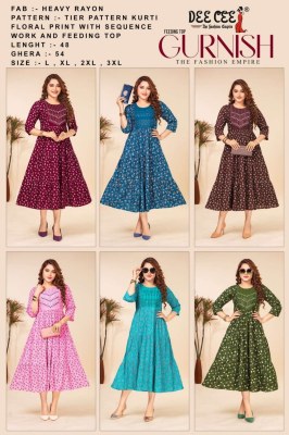 Deecee present Gurnish heavy reyon print sequence work kurti catalogue at low rate  kurtis catalogs