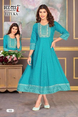 Deecee present Rituka heavy reyon flared kali pattern with dori work neck kurti catalogue at low rate  kurtis catalogs