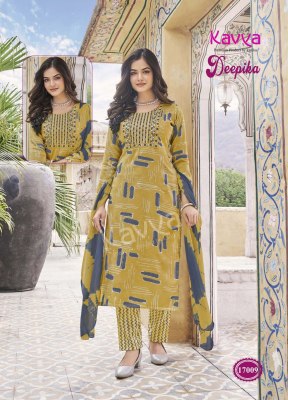 Deepika vol 17 by Kavya straight embroidered Kurti pant and dupatta catalogue at low rate readymade suit catalogs