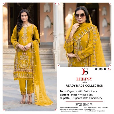 Deepsy suit by D 398 ABCD pure organza with embroidered readymade pakistani suit catalogue at amaviexpo readymade suit catalogs