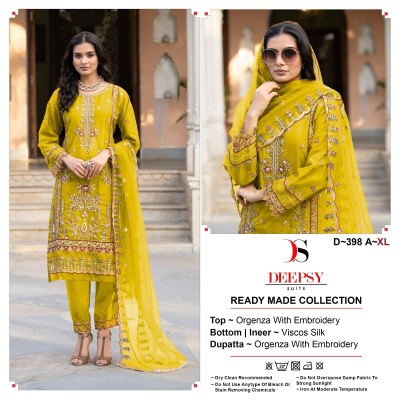 Deepsy suit by D 398 ABCD pure organza with embroidered readymade pakistani suit catalogue at amaviexpo readymade suit catalogs