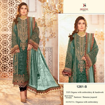 Deepsy suit launch design no 1261 ABCD organa with embroidery and handwork unstitched Pakistani suit catalog at wholesale price Deepsy suits