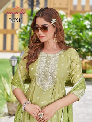 Designer Roman Silk Top And Bottom with Fancy Nazmeen Dupatta  Aanchi Renu Wholesale kurtis catalogs