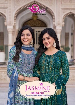 Devi Jasmin Vol 7 Designer Readymade Suit  Reyon Pant And Chanderi Sequin Dupatta Wholesale Devi