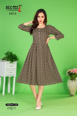 Devi by Deecee Flared long feeding kurti catalogue with batoon patti work Dee cee