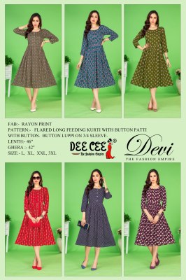 Devi by Deecee Flared long feeding kurti catalogue with batoon patti work kurtis catalogs