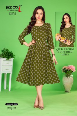 Devi by Deecee Flared long feeding kurti catalogue with batoon patti work kurtis catalogs