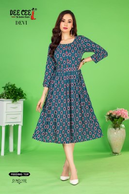 Devi by Deecee Flared long feeding kurti catalogue with batoon patti work kurtis catalogs