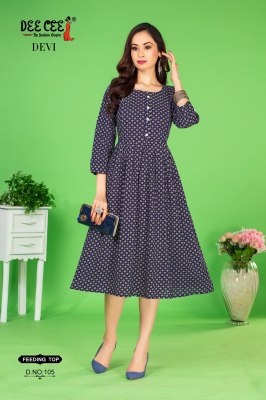 Devi by Deecee Flared long feeding kurti catalogue with batoon patti work kurtis catalogs