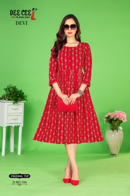 Devi by Deecee Flared long feeding kurti catalogue with batoon patti work kurtis catalogs